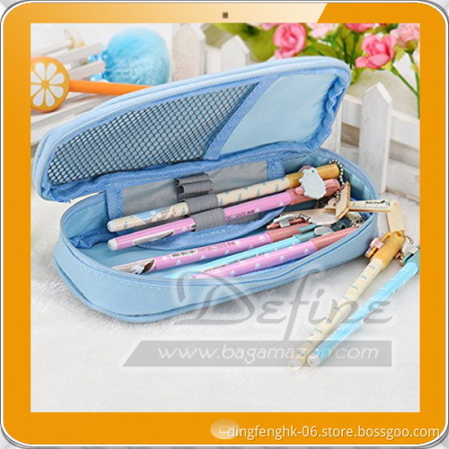 Canvas Mesh Student Pencil Pen Case Stationery Pouch Pocket